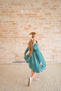 Gwendolyn Dress in Aspen Blue Velvet