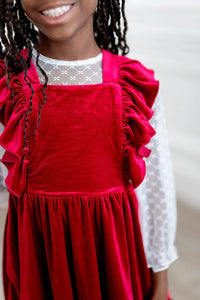 Pinny Dress in Ruby Velvet