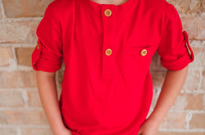 Long Sleeve Button Shirt in Scarlet