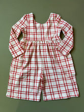 Load image into Gallery viewer, Long Sleeve Pant Romper in Scarlet Plaid