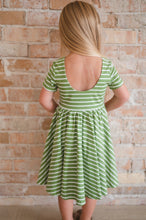 Load image into Gallery viewer, Classic Twirl Dress in Asparagus Stripe